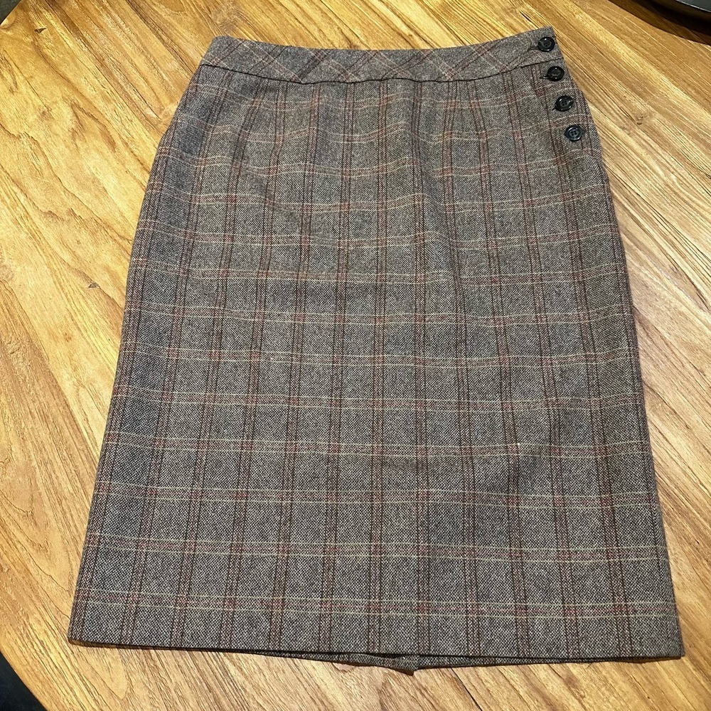 Pendleton Women’s Virgin Wool Brown Plaid Knee Length Skirt Preppy